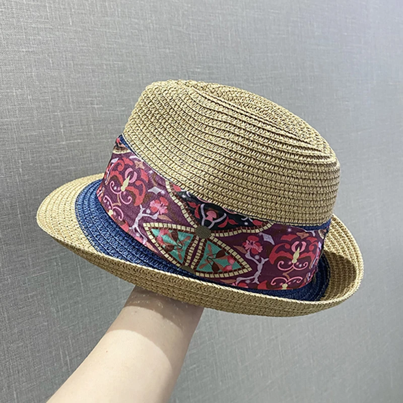 culv草帽女新款出游度假民族风小礼帽透气百搭草编爵士帽沙滩凉帽