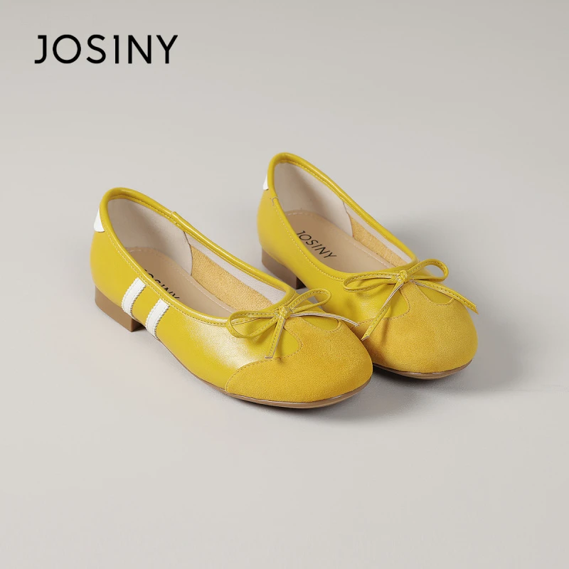 卓诗尼蝴蝶结芭蕾女鞋2025春新款拼色圆头浅口平底瓢鞋休闲单鞋