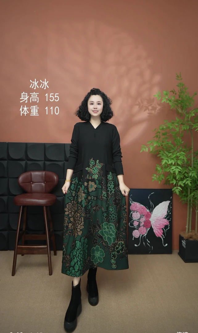 [冰杨921]2025春季新款加厚休闲气质提花时尚中长款连衣裙-921