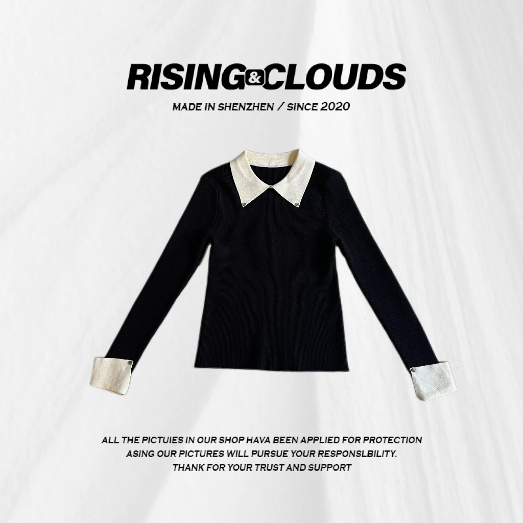 RISING&CLOUDS【莎莎】时尚百搭冬季穿搭舒适撞色领毛针织衫110335