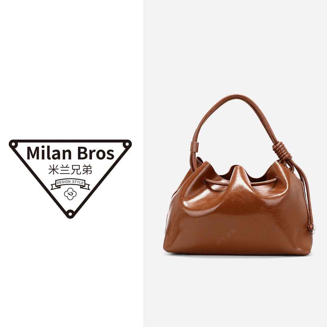 【米兰兄弟】头层牛皮福袋包金棕色