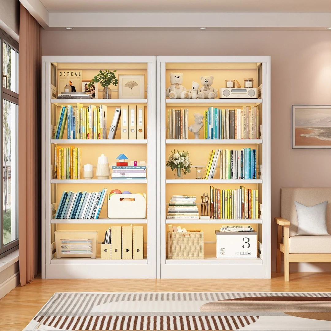 家用钢制书架图书馆多层收纳架一体靠墙储物架简易儿童绘本存放架