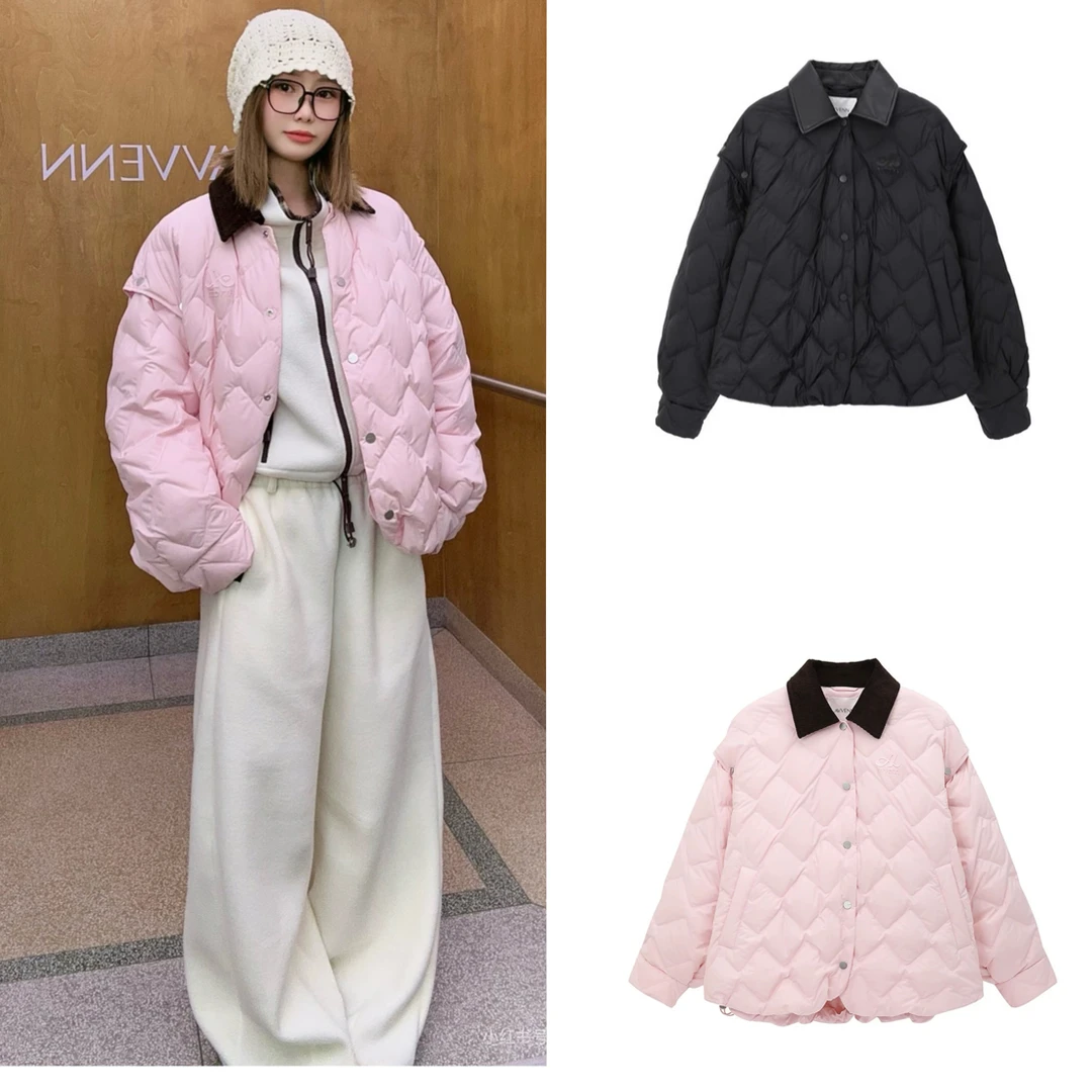 现货二色 AVV2025冬袖子可脱卸衬衫羽绒服女