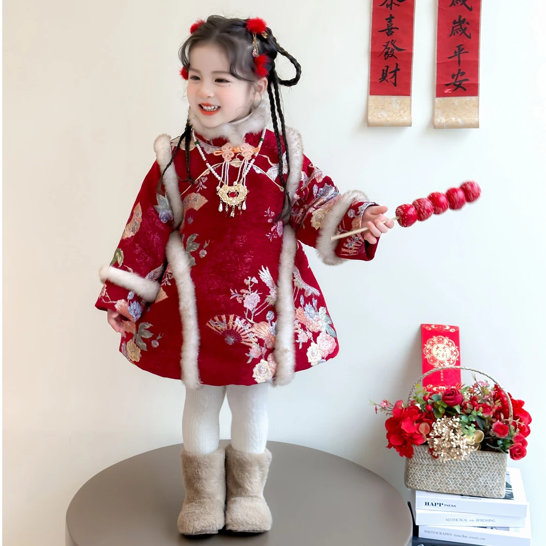 女童旗袍裙拜年服儿童过年服装小女孩喜庆新年拜年衣服宝宝中国风