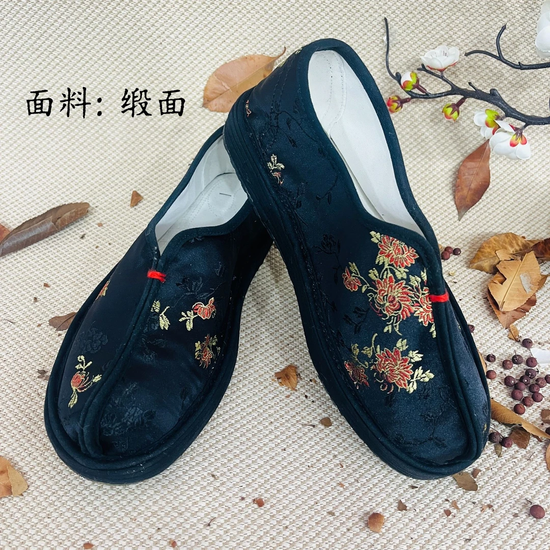 【墨菊—两片单鞋】千层底手工布鞋刺绣布鞋传统布鞋民族风布鞋
