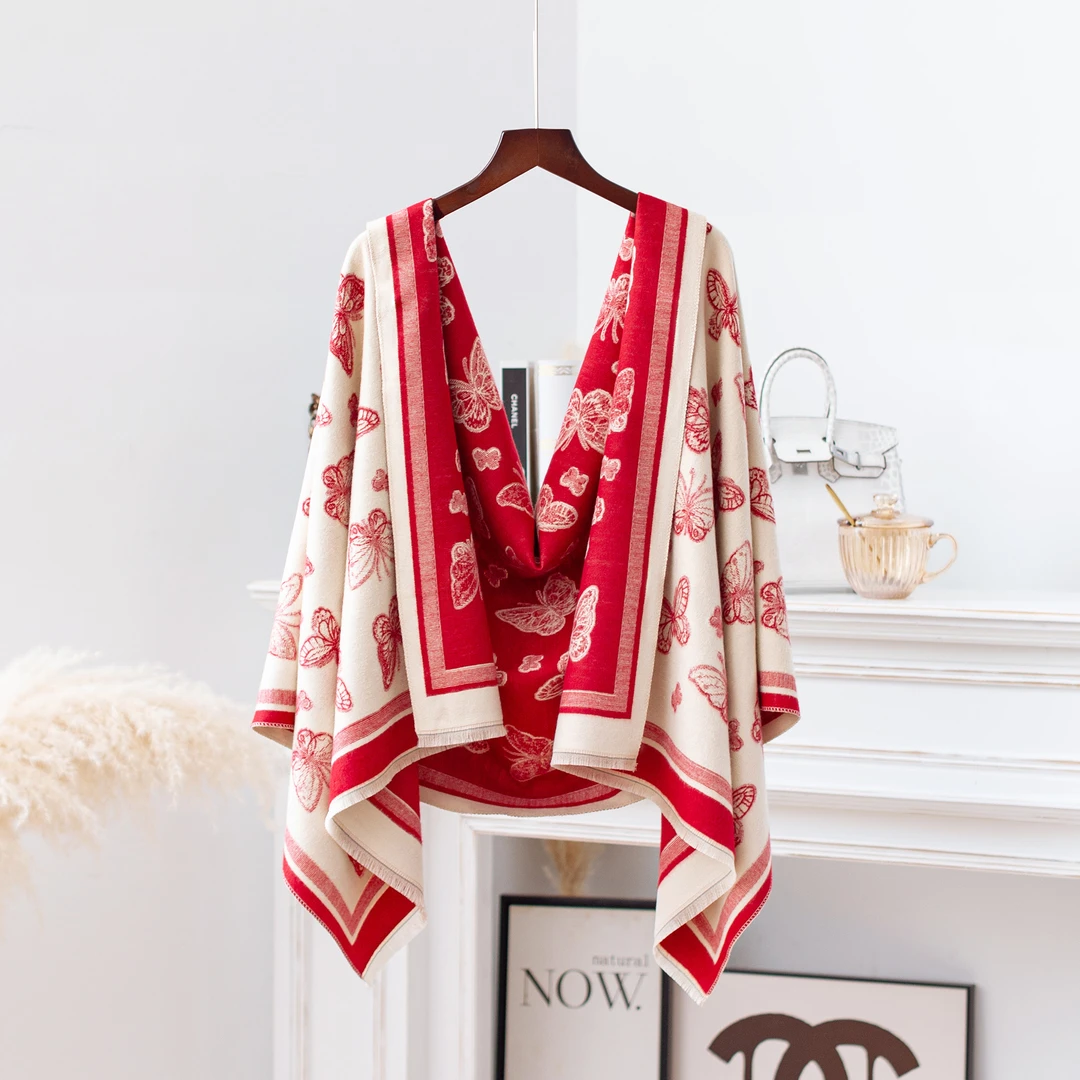 达芬奇密码2025新款蝴蝶仿羊绒保暖围巾秋冬高级氛围感礼盒装