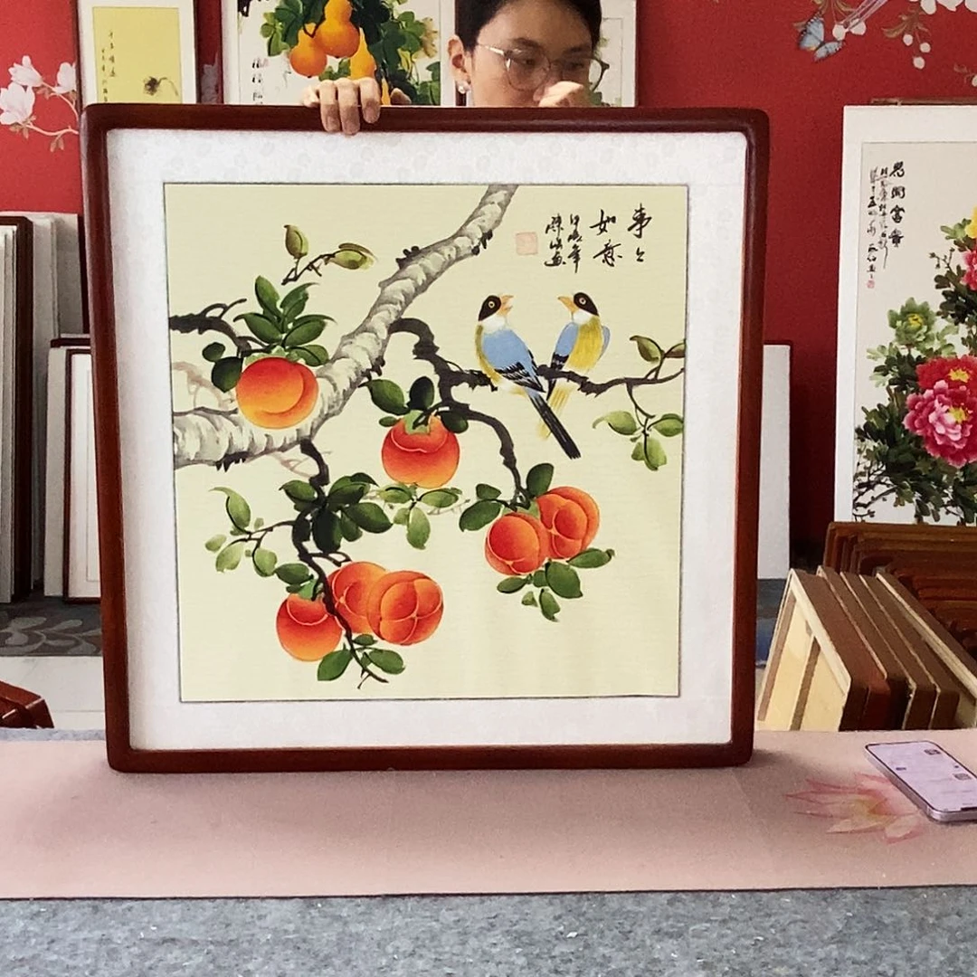 国画手写手绘带框包邮62✖️62国画作品