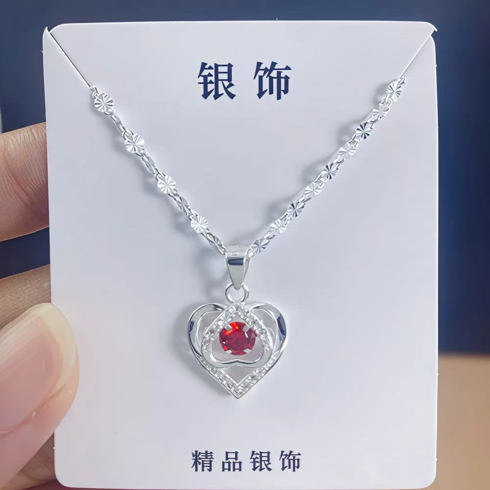 坠链均足银 【一套价】足银999.9雪花链➕足银红色一见倾心吊坠
