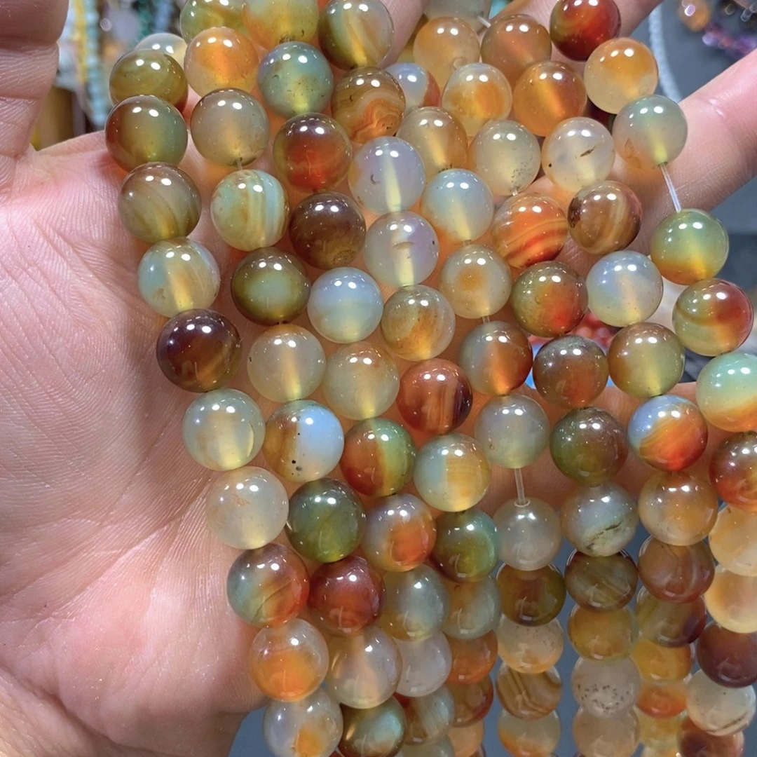 玛瑙/玉髓合金珠宝半成品橙绿玛瑙一条卡12mm