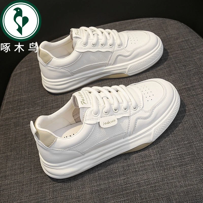 【正品】啄木鸟2025春季女鞋新款透气小白鞋女ins厚底运动休闲板鞋