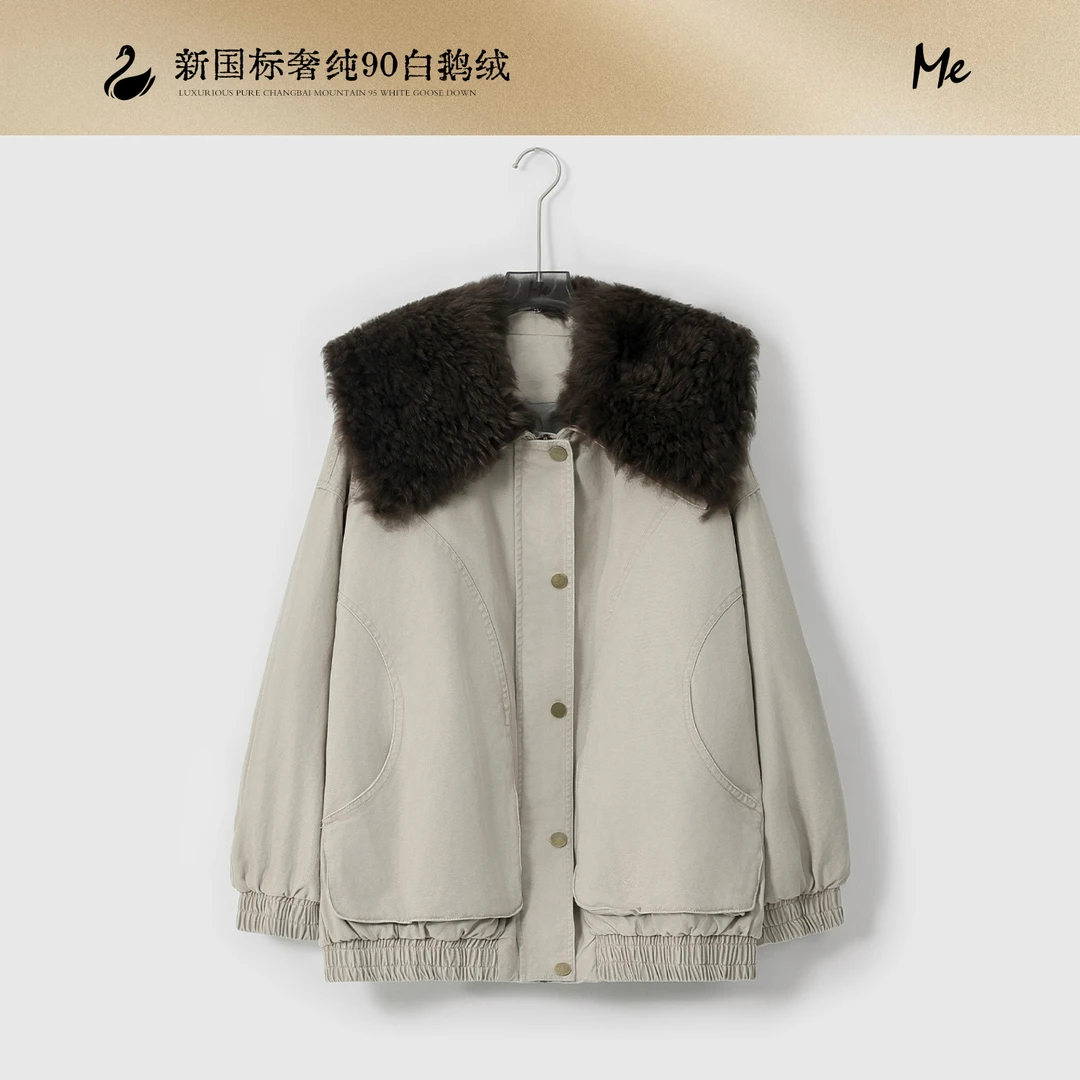 ME【旧日加州（羊皮毛领）】白鹅绒泰迪羊毛领复古保暖羽绒服MESA6272