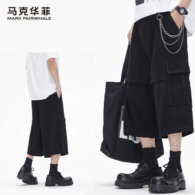 马克华菲夏季潮牌多口袋休闲七分裤男士美式宽松廓形工装短裤