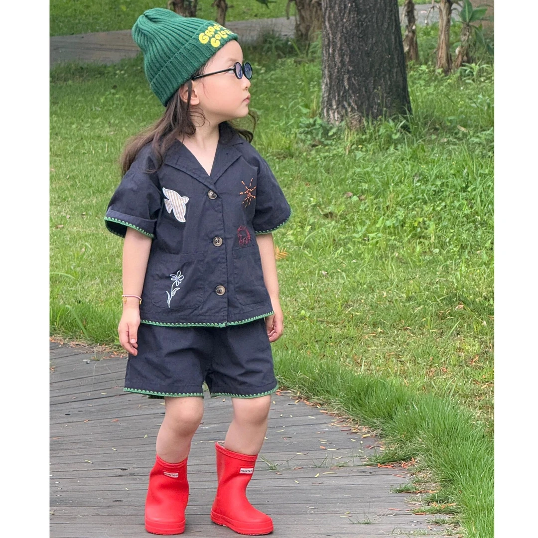 《现货》女童套装25夏季新款时尚休闲印花短袖上衣洋气宽松百搭短裤