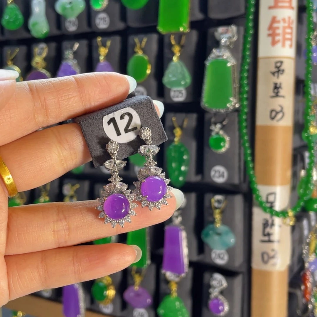 银S925镶嵌翡翠耳饰12