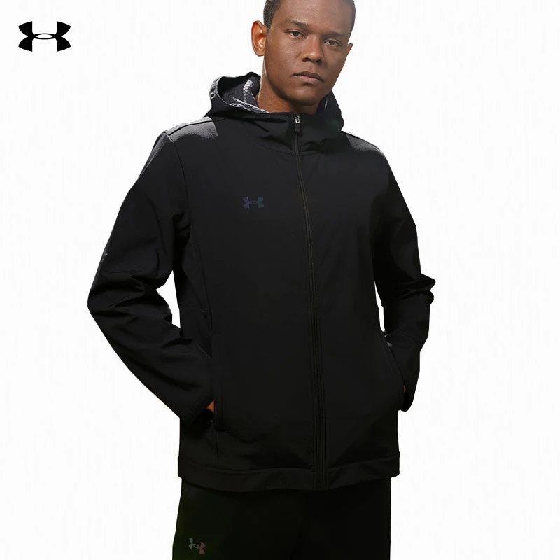 UA安德玛男士秋冬加绒加厚外套户外运动防寒保暖大码梭织连帽夹克