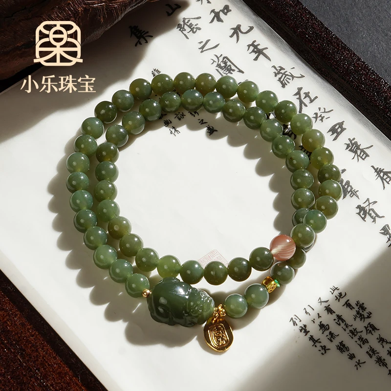 经典和田玉双圈好事成双貔貅手链多样性发一-10230-1