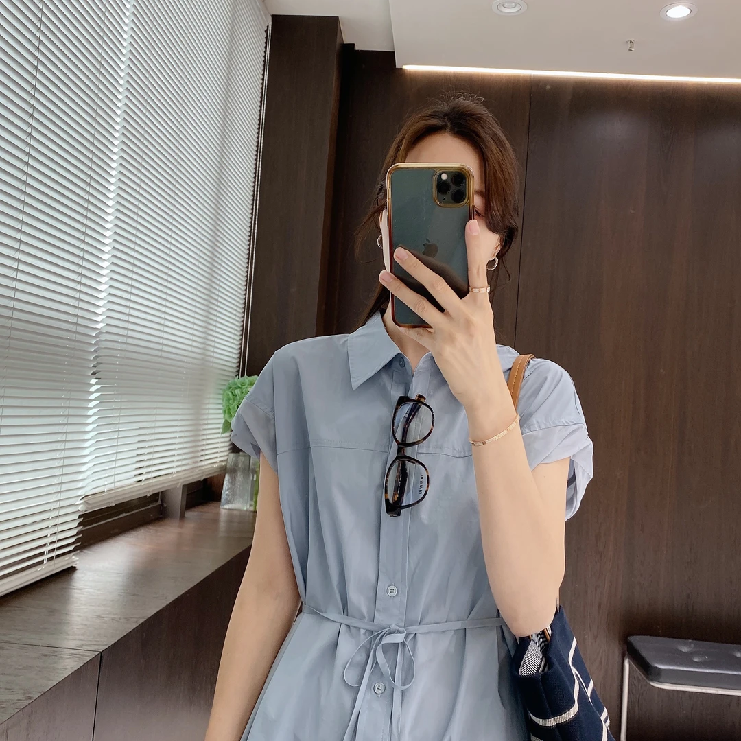 IMFLY金小金自制女装 连衣裙DYQ730文艺风收腰显瘦气质衬衫连衣裙