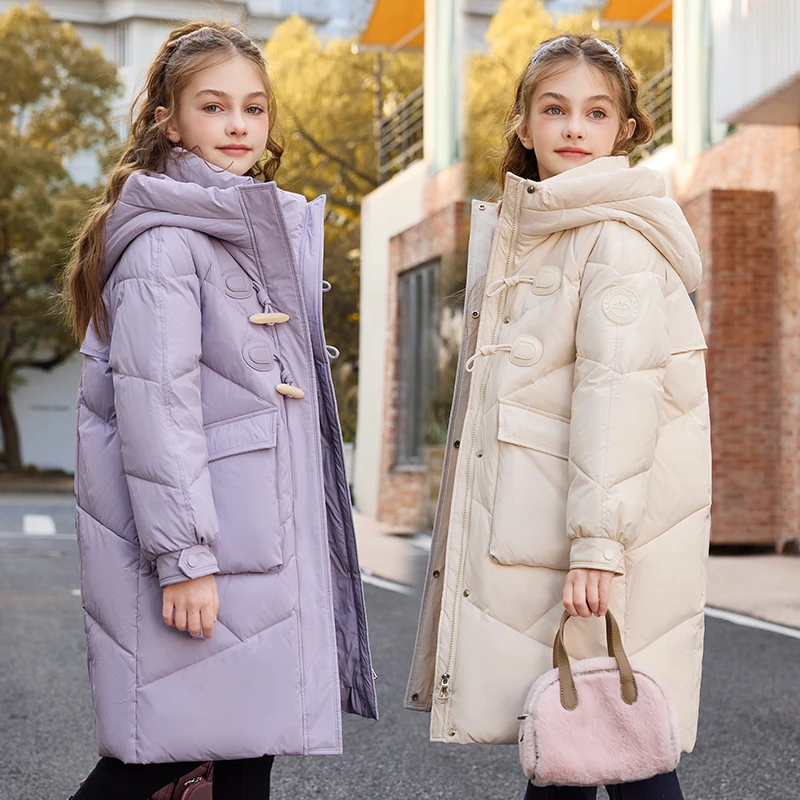 儿童羽绒服女童中长款2024新款韩版连帽加厚中大童保暖外套亲子装