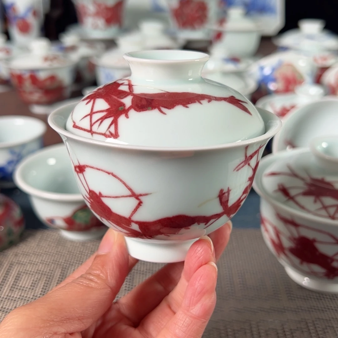 杯原矿青花釉里红瓷器