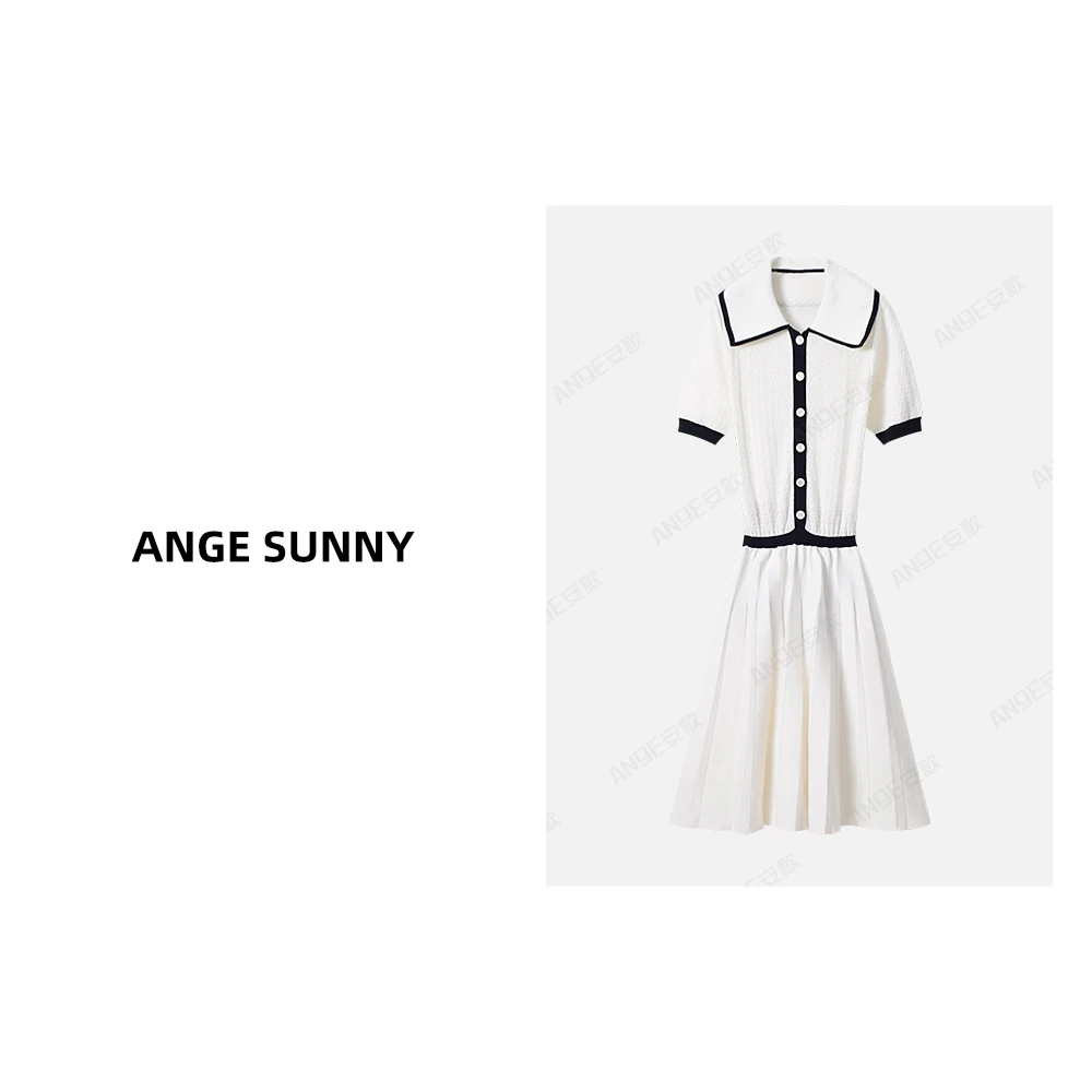 ANGE SUNNY【露思同款 学院风连衣裙】拼接百褶仙女裙 时尚轻奢