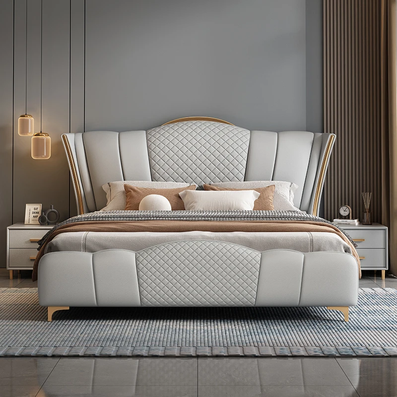 意式轻奢床双人床婚床极简皮艺床简约家用储物主卧室双人床大床