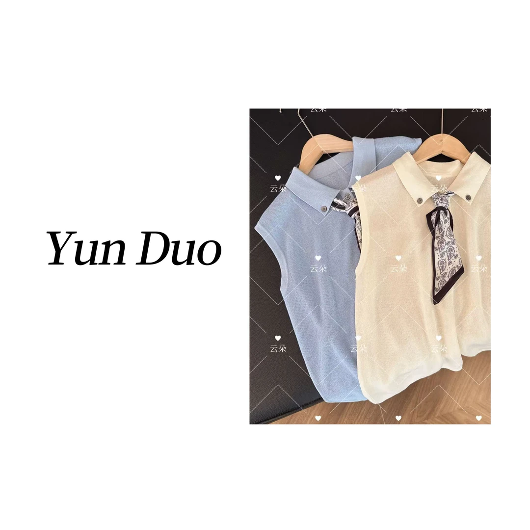 云朵定制【欲望都市】翻领可拆卸丝巾无袖针织衫LC34