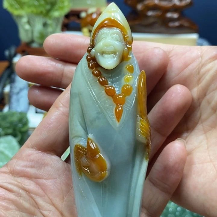 岫玉未镶嵌手把件梦*