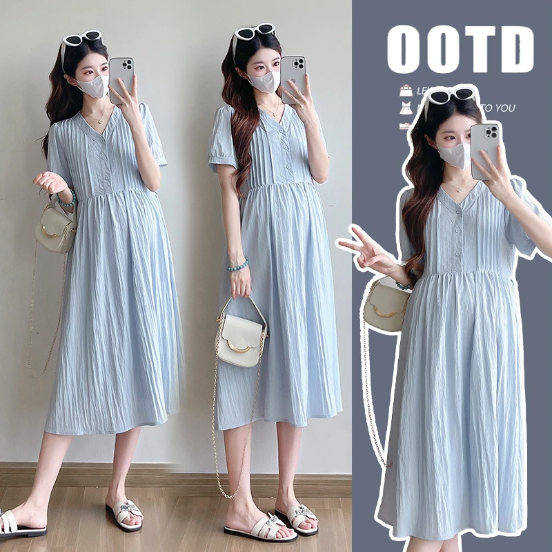 高级感洋气孕妇装夏装连衣裙夏季宽松中长款时髦孕妈装夏天裙子