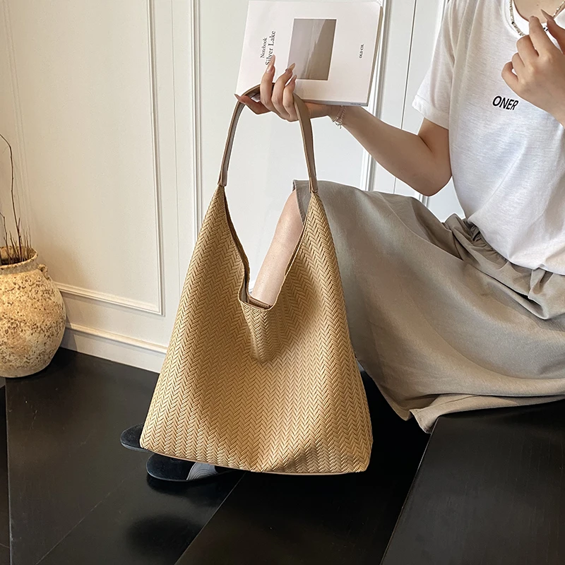 PARACVTOU/帕卡图秋季通勤简约风托特包单肩包编织质感小众摩斯风