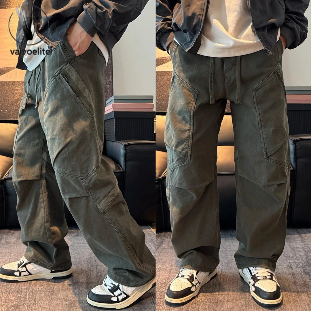 秋季潮牌水洗多口袋工装裤男美式高街宽松百搭阔腿直筒休闲裤长裤