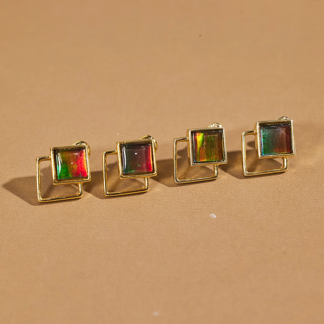 【歪歪】斑彩石菱形耳钉（李居明）（多样性发一）XB-H3335