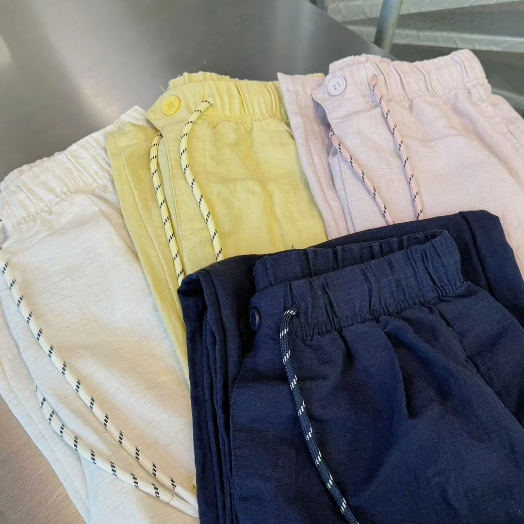 小雅姐姐 【雾隐青麻】简约腰头钉扣抽绳百搭休闲裤IR55