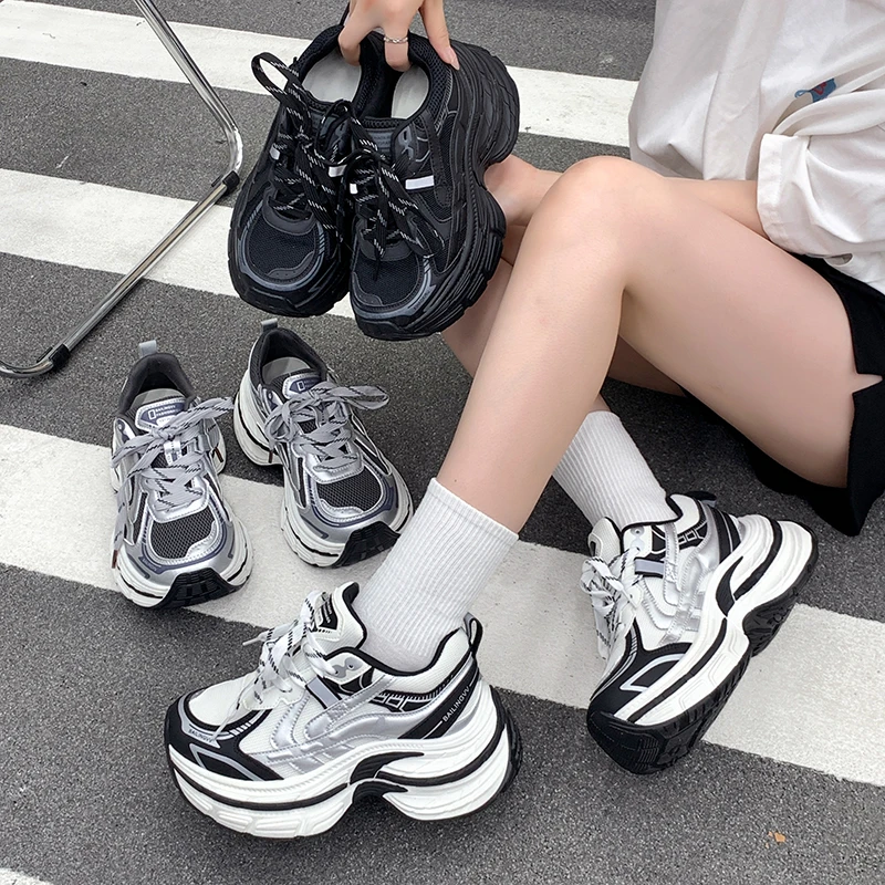 巴黎老爹鞋女2025年新款厚底松糕小个子超高跟轻便休闲运动老爹鞋