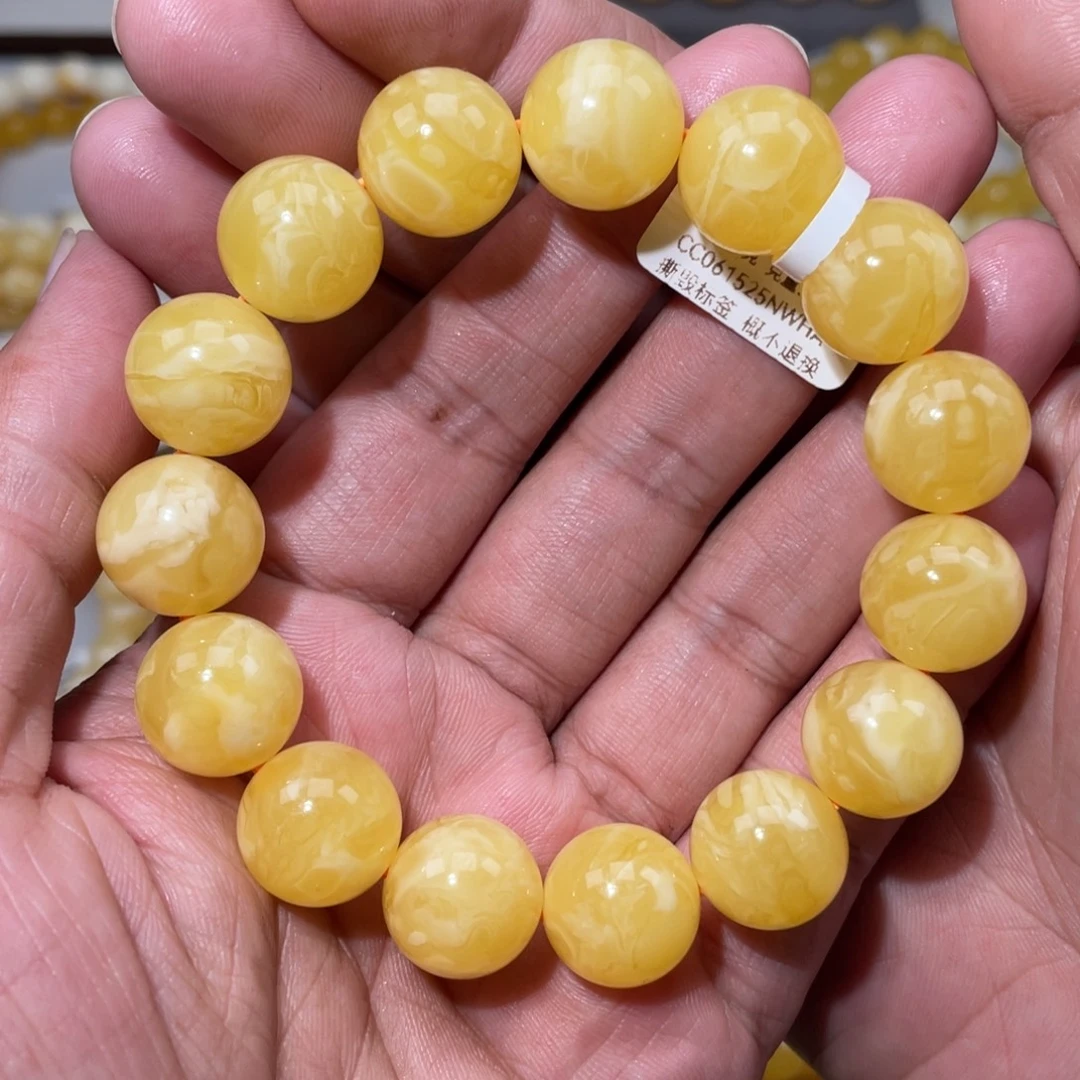 蜜蜡未镶嵌珠宝奇石15mm焦皮同料微瑕圆珠手串29.86