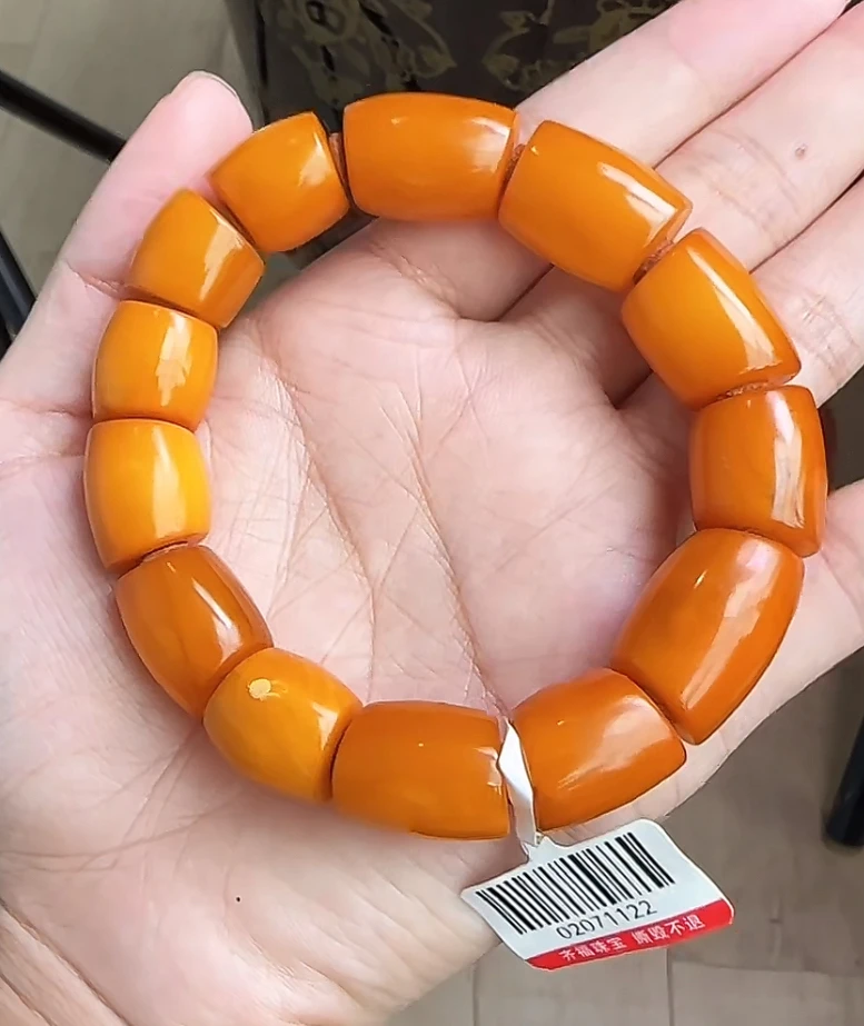 【齐福珠宝】TJ1122/天然琥珀蜜蜡马蹄珠手串（多样性发其一）