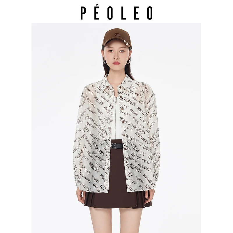 PK3111203休闲时尚短款上衣印花衬衫小香风长袖提花梭织衬衣