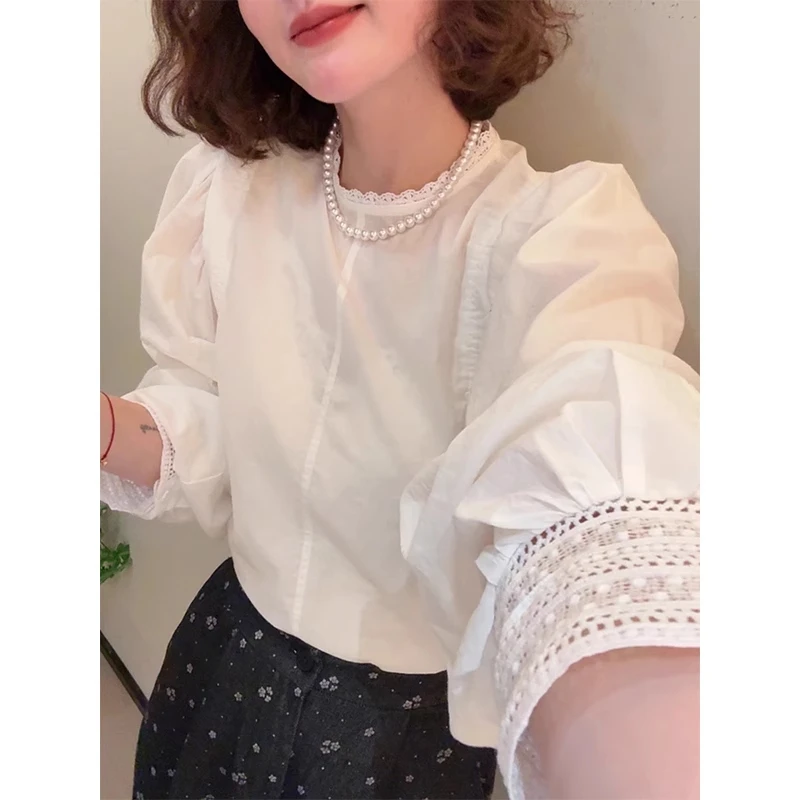 蕾丝钩花花边白色衬衫女秋季2025新款爆款衬衣设计感漂亮小衫上衣