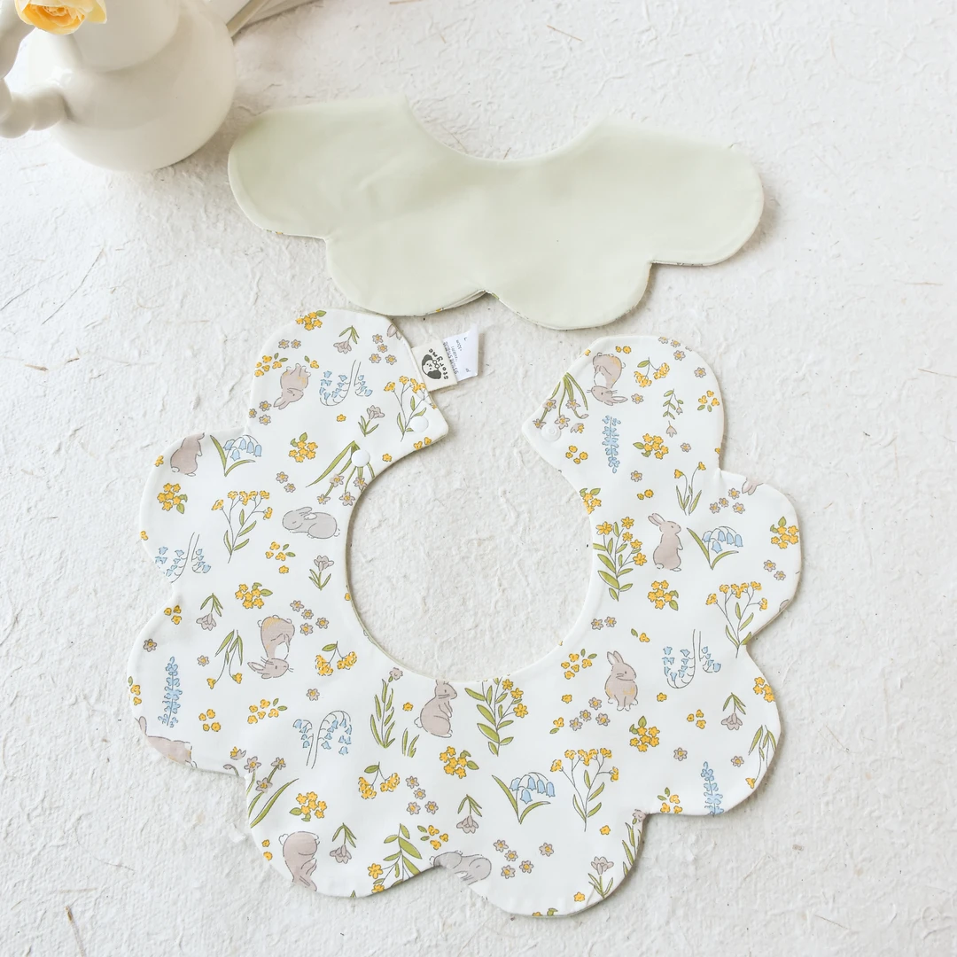 [y569]花园小兔口水巾围兜新生儿防吐奶柔软透气可爱ins风