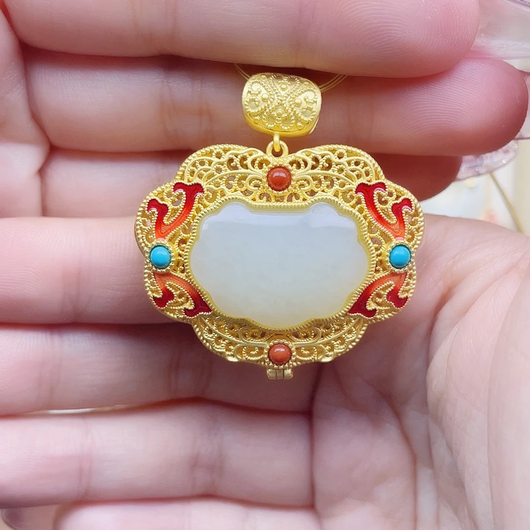 和田玉银S925镀金镶嵌颈饰