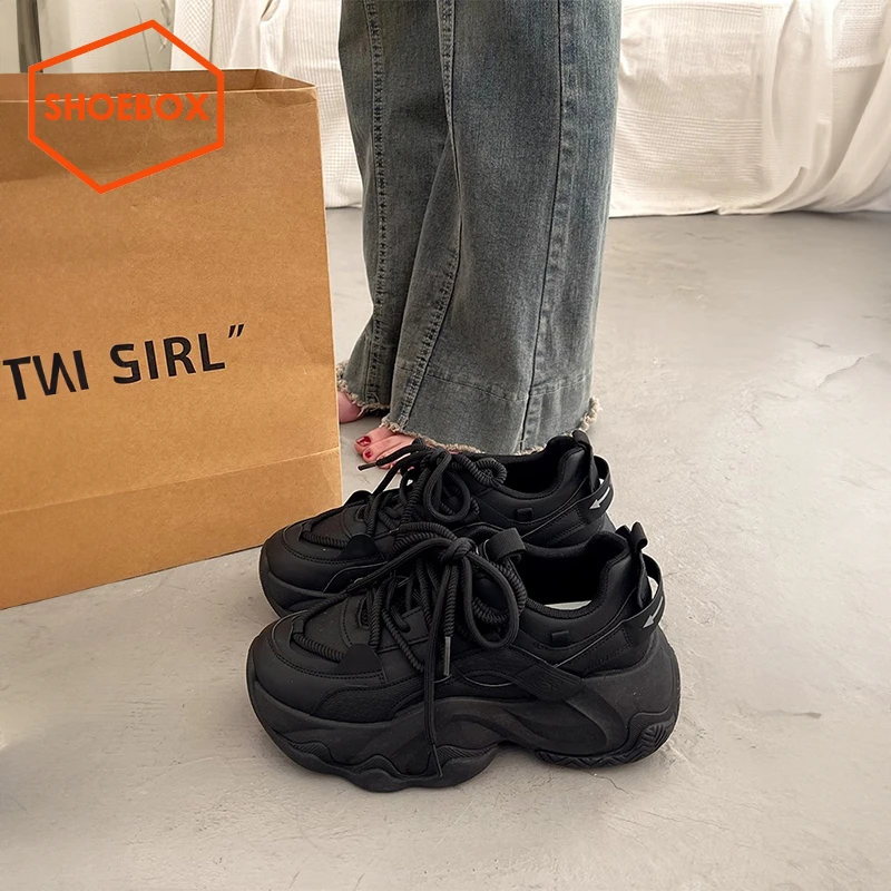 SHOEBOX鞋柜厚底老爹鞋女2025春季爆款增高加绒棉鞋休闲运动鞋