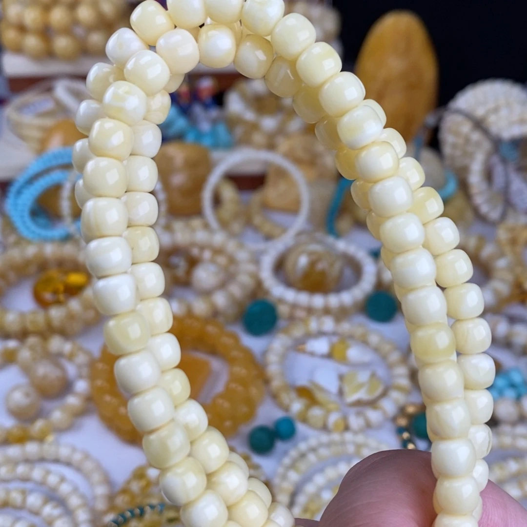 蜜蜡未镶嵌手链奶酪白特浓阿尔卑斯6.9mm长串