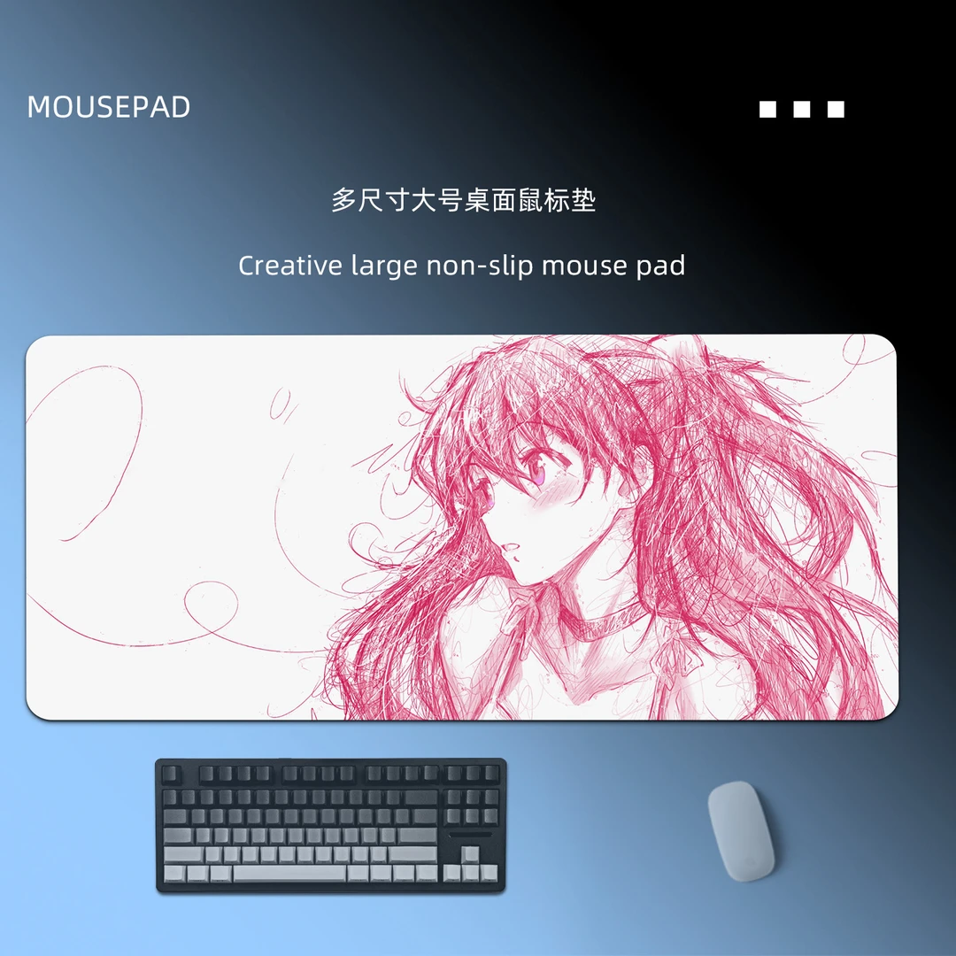 二次元线稿鼠标垫新世纪极简风男生电竞超大号加厚防滑定制书桌垫