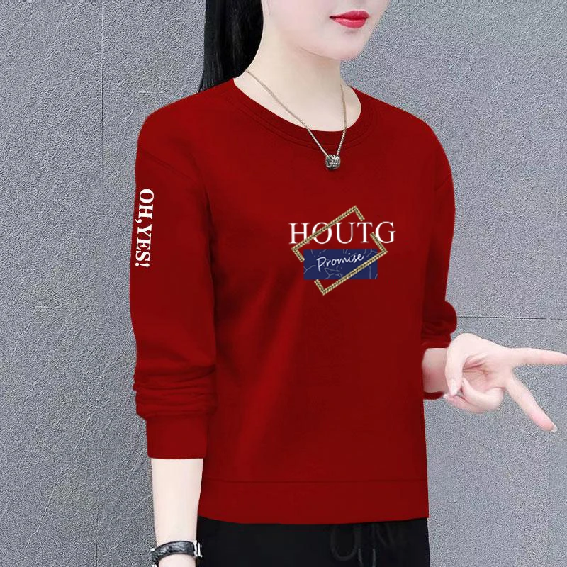 韩版洋气大码圆领减龄长袖卫衣女春秋新款宽松显瘦时尚百搭上衣女