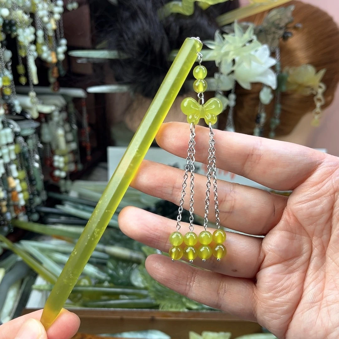 蛇纹石玉发饰未镶嵌长度15.5左右
