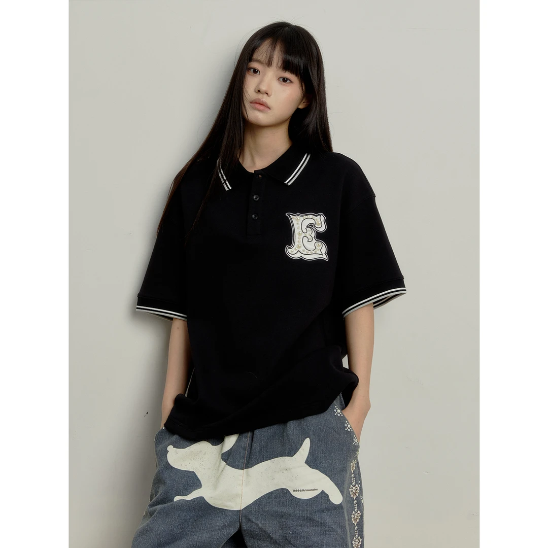 “珠围翠绕”| eeee原创制服感钉珠珍珠字母POLO短袖校园风T恤夏