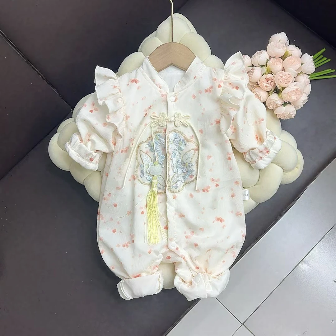 婴幼儿新中式连体衣女宝宝满月酒百天照过周岁宴抓周礼服汉服爬服