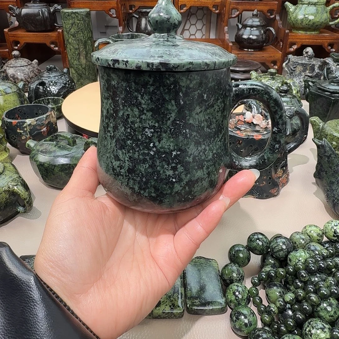 肥***辉蛇纹石玉未镶嵌藏玉药王石茶壶