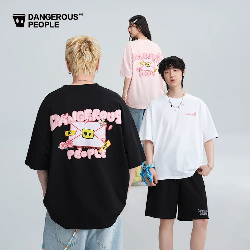 Dangerouspeople薛之谦dsp情书小D印花T恤潮牌落肩宽松情侣短袖