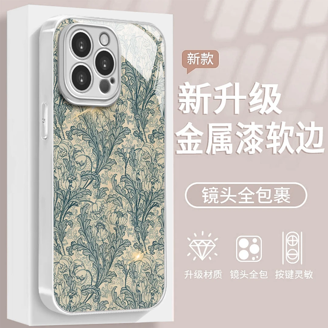 复古花纹适用苹果16手机壳vivo/oppo华为小米15金属漆2024高级感