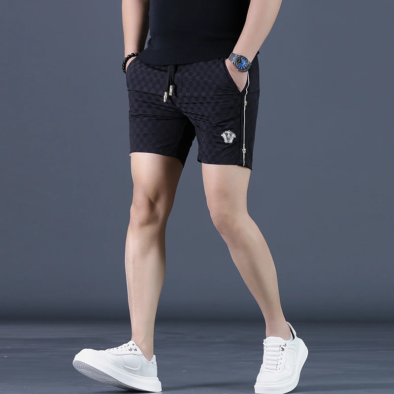 夏季男士百搭短裤潮流印花舒适三分裤冰丝薄款修身弹力运动休闲裤